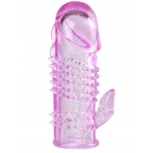 Розовая  гелевая насадка с клиторальным отростком - 13,5 см. - Toyfa Basic - в Новом Уренгое купить с доставкой