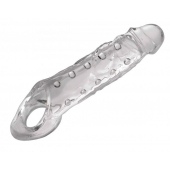 Прозразная закрытая насадка на пенис с поддержкой мошонки Clearly Ample Penis Enhancer - 22 см. - XR Brands - в Новом Уренгое купить с доставкой