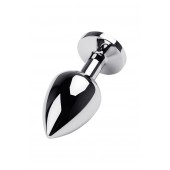 Серебристая коническая анальная пробка с красным кристаллом - 8 см. - ToyFa - купить с доставкой в Новом Уренгое