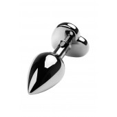 Серебристая коническая анальная пробка с красным кристаллом-сердечком - 7 см. - ToyFa - купить с доставкой в Новом Уренгое