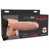 Телесный перезаряжаемый вибрострапон 7  Hollow Rechargeable Strap-on with Balls - 20,3 см. - Pipedream - купить с доставкой в Новом Уренгое