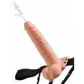 Телесный полый страпон с имитацией эякуляции 7.5  Hollow Squirting Strap-On with Balls Flesh - 21,6 см. - Pipedream - купить с доставкой в Новом Уренгое