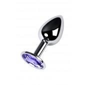 Серебристая конусовидная анальная пробка с фиолетовым кристаллом - 7 см. - ToyFa - купить с доставкой в Новом Уренгое