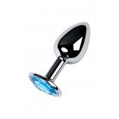 Серебристая конусовидная анальная пробка с голубым кристаллом - 7 см. - ToyFa - купить с доставкой в Новом Уренгое