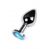 Серебристая конусовидная анальная пробка с голубым кристаллом - 8 см. - ToyFa - купить с доставкой в Новом Уренгое