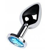 Серебристая конусовидная анальная пробка с голубым кристаллом - 8 см. - ToyFa - купить с доставкой в Новом Уренгое