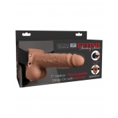 Кофейный перезаряжаемый вибрострапон 7  Hollow Rechargeable Strap-on with Balls - 20,3 см. - Pipedream - купить с доставкой в Новом Уренгое