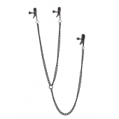 Черные зажимы на соски и клитор на цепочке DELUXE NIPPLE   CLIT CLAMPS - Dream Toys - купить с доставкой в Новом Уренгое