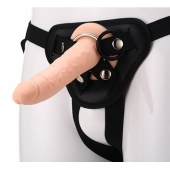 Телесный страпон на черных трусиках STRAP ON REAL DILDO - 20 см. - Dream Toys - купить с доставкой в Новом Уренгое