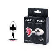 Серебристая анальная пробка с малиновым кристаллом-сердечком - 7 см. - Anal Jewelry Plug - купить с доставкой в Новом Уренгое