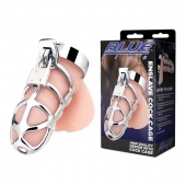 Серебристая металлическая клетка для члена с замком Enslave Cock Cage - BlueLine - купить с доставкой в Новом Уренгое