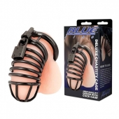 Черная металлическая клетка с замком Deluxe Chastity Cage - BlueLine - купить с доставкой в Новом Уренгое
