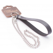Серебристый металлический поводок с кожаной черной ручкой - 80 см. - Crazy Handmade - купить с доставкой в Новом Уренгое