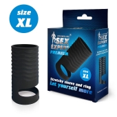 Черная открытая насадка на пенис с кольцом для мошонки XL-size - 8,9 см. - Sex Expert - в Новом Уренгое купить с доставкой