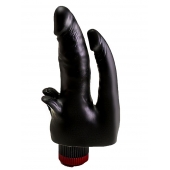 Чёрный вибромассажёр с двумя стволами и лепестками - 17 см. - LOVETOY (А-Полимер) купить в Новом Уренгое с доставкой в Orgasmix.ru Чёрный вибромассажёр с двумя стволами и лепестками - 17 см. - LOVETOY (А-Полимер)