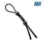Черное силиконовое лассо с двумя шариками для утяжки - Sex Expert - в Новом Уренгое купить с доставкой