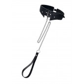 Черный кожаный ошейник-воротник с поводком - Pecado - купить с доставкой в Новом Уренгое