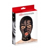 Черная кружевная маска на голову с отверстиями для глаз и рта - Fetish Tentation - купить с доставкой в Новом Уренгое