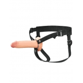 Телесный полый страпон на черных ремнях Hollow Silicone Strap-on - 17,8 см. - Pipedream - купить с доставкой в Новом Уренгое
