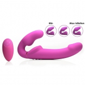 Розовый безремневой страпон с вибрацией и функцией расширения Inflatable Ergo-Fit Strapless Strap-On - XR Brands - купить с доставкой в Новом Уренгое
