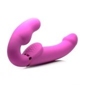Розовый безремневой страпон с вибрацией и функцией расширения Inflatable Ergo-Fit Strapless Strap-On - XR Brands - купить с доставкой в Новом Уренгое