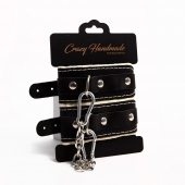 Черные скругленные наручники с мягкой бежевой подкладкой - Crazy Handmade - купить с доставкой в Новом Уренгое