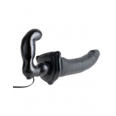 Черный страпон с вагинальной пробкой Deluxe Vibrating Penetrix Strap-On - 19 см. - Pipedream - купить с доставкой в Новом Уренгое
