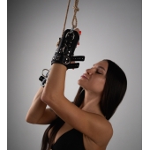 Черные высокие кожаные наручники для подвешивания - Crazy Handmade - купить с доставкой в Новом Уренгое