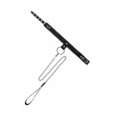 Черный узкий однослойный ошейник с серебристым поводком-цепочкой - Pecado - купить с доставкой в Новом Уренгое