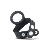 Черное эрекционное кольцо с подхватом мошонки на кнопках VS6 - Blush Novelties - в Новом Уренгое купить с доставкой