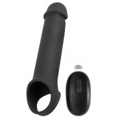 Черная вибронасадка для пениса с хомутом для мошонки и пультом ДУ Remote Controlled Penis Extension - Orion - в Новом Уренгое купить с доставкой