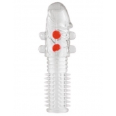 Гелевая прозрачная насадка с шариками и шипами - 14 см. - Toyfa Basic - в Новом Уренгое купить с доставкой