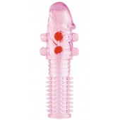 Гелевая розовая насадка с шариками и шипами - 14 см. - ToyFa - в Новом Уренгое купить с доставкой
