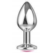 Большая серебристая анальная пробка Diamond Pink Sparkle Large с розовым кристаллом - 8 см. - Lola Games - купить с доставкой в Новом Уренгое