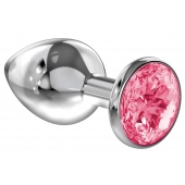 Большая серебристая анальная пробка Diamond Pink Sparkle Large с розовым кристаллом - 8 см. - Lola Games - купить с доставкой в Новом Уренгое