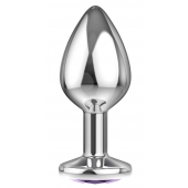 Малая серебристая анальная пробка Diamond Purple Sparkle Small с фиолетовым кристаллом - 7 см. - Lola Games - купить с доставкой в Новом Уренгое
