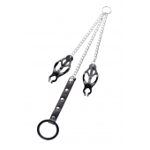 Черно-серебристые зажимы для сосков с кольцом для пениса TOYFA Metal - ToyFa - купить с доставкой в Новом Уренгое