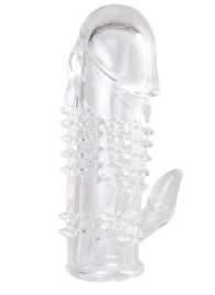Прозрачная гелевая насадка с шипами и клиторальным отростком - 13 см. - Toyfa Basic - в Новом Уренгое купить с доставкой