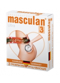 Розовые презервативы Masculan Ultra Long Pleasure с колечками, пупырышками и продлевающим эффектом - 3 шт. - Masculan - купить с доставкой в Новом Уренгое