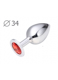 Коническая серебристая анальная втулка с красным кристаллом - 8,2 см. - Anal Jewelry Plug - купить с доставкой в Новом Уренгое