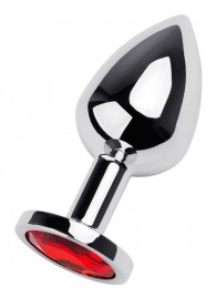 Серебристая коническая анальная пробка с красным кристаллом - 8 см. - ToyFa - купить с доставкой в Новом Уренгое