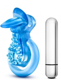 Голубое эрекционное виброкольцо 10 Function Vibrating Tongue Ring - Blush Novelties - в Новом Уренгое купить с доставкой