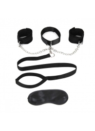 Чёрный ошейник с наручниками и поводком Collar Cuffs   Leash Set - Lux Fetish - купить с доставкой в Новом Уренгое