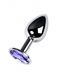 Серебристая конусовидная анальная пробка с фиолетовым кристаллом - 7 см. - ToyFa - купить с доставкой в Новом Уренгое