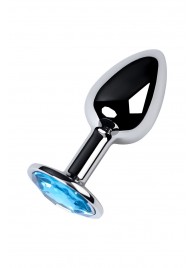 Серебристая конусовидная анальная пробка с голубым кристаллом - 7 см. - ToyFa - купить с доставкой в Новом Уренгое