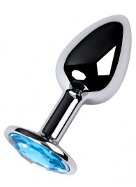 Серебристая конусовидная анальная пробка с голубым кристаллом - 7 см. - ToyFa - купить с доставкой в Новом Уренгое