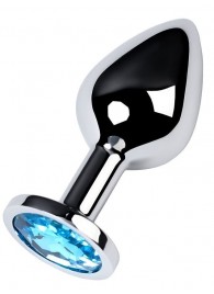 Серебристая конусовидная анальная пробка с голубым кристаллом - 8 см. - ToyFa - купить с доставкой в Новом Уренгое