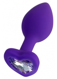 Фиолетовая анальная втулка Diamond Heart с прозрачным кристаллом - 8 см. - ToyFa - купить с доставкой в Новом Уренгое