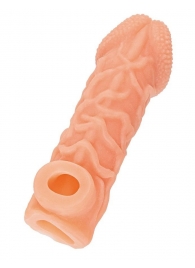 Телесная закрытая насадка с венками Cock Sleeve Size S - 13,8 см. - KOKOS - в Новом Уренгое купить с доставкой