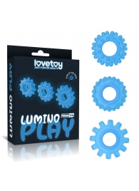 Набор из 3 голубых, светящихся в темноте эрекционных колец Lumino Play - Lovetoy - в Новом Уренгое купить с доставкой